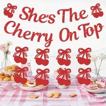 بنر "هي الكرز على القمة" لديكور حفلة عروس الأحبة، ديكور حفل استحمام الطفل ذو موضوع الكرز، إمدادات ديكور الحزب باللون الأحمر اللامع