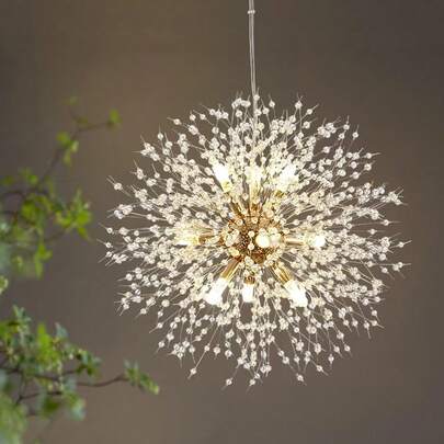 Okelly Chandelier Crystal Lighting Fixture Stylish Fireworks Pendant Light 6 Tatami Mats 8 Tatami Mats 10 Tatami Mats LED Bulb Included Lobby Dining Room Bedroom Living Room Restaurant Japanese Style Hanging Board Neutral Light (12 Lights Golden)