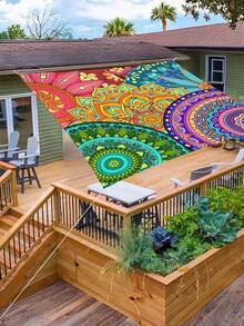 1pc Outdoor Thickened Waterproof Sunscreen Ombre Mandala Pattern Bohemian Style Outdoor Garden Patio Canopy Beach Sunshade, Comes With Ropes (Excluding Frames) - Multicolor - View 6