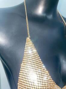 Y2K Women's Metal Rhinestone Bralette, Sexy Sheer Glitter, Suitable For Bar Party Carnival, Club Wear For Rave
