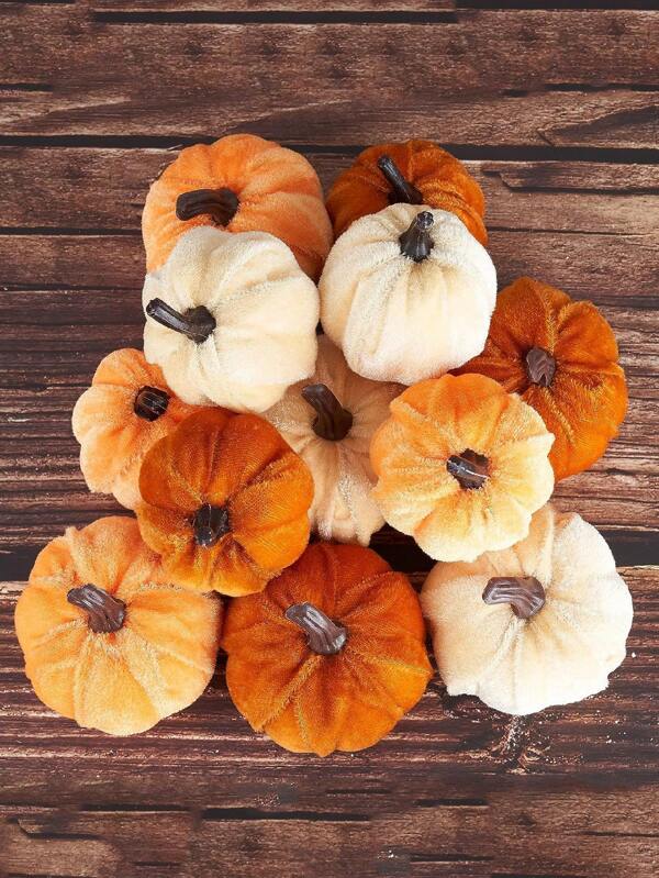 8pcs-Pumpkin Decor Artificial Fake Faux Velvet Foam Fabric Pumpkins Decoration For Fall Home Farmhouse Harvest Thanksgiving Decorative,Assorted Faux Small Rustic Harvest Decorative Pumpkins Velvet Fabric Pumpkins Foam Pumpkins In Rust Orange White For Farmhouse Fall Wedding Thanksgiving Centerpiece Table Mantel Decor