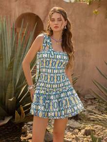 Faeriesty Đầm BohoBloom kiểu dáng thường ngày, buộc dây vai, xếp ly | Trang phục đi nghỉ mát dáng suông với phần eo thắt | Thích hợp cho bãi biển, dạo chơi công viên, dã ngoại, lễ hội âm nhạc, mùa hè thanh lịch - Màu xanh Ô liu - Xem 5