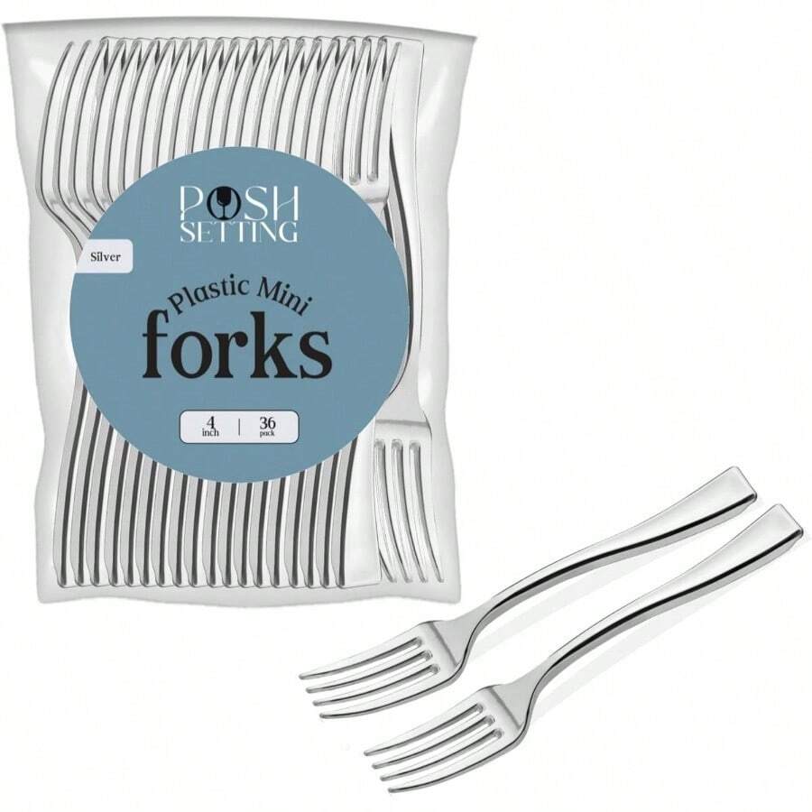 Posh Setting Silver Plastic Mini Spoons For Desserts, Appetizers, Tasters, I Cream 4 Inch Disposable Tiny Spoons(36 Pack) - Mini Silver Forks - 36 Ct - View 1