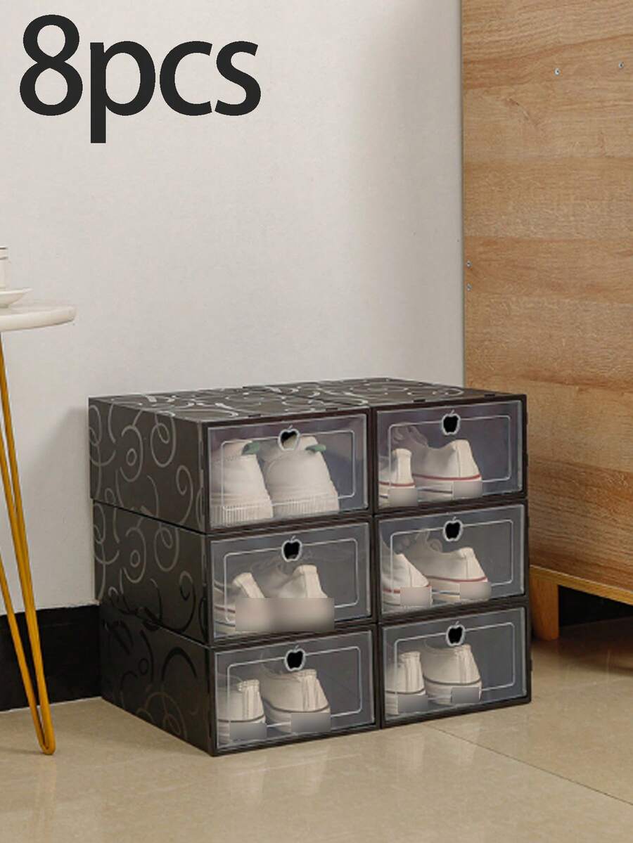 1/4/8 Shoe Boxes, Shoe Racks, Stackable, Individually Detachable, Household Clear, Drawer Style, Plastic Storage Box With Dust Cover - Multicolor - View 1