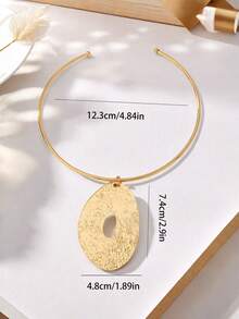 1 件金色大椭圆形徽章袖口颈链女士项链 - 大橢圓項圈 - 查看 4