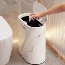 1 pieza Basurero estrecho de accesorios de baño de estilo nórdico con textura de grano de mármol