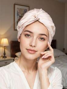 Living And Home Double-Layer Mulberry Silk Sleep Cap (Adjustable) - Hair Protection For Women - Pink - View 1