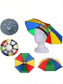 Umbrella Sun Hat, Umbrella Hat, Sun And Rain Hat, Folding Waterproof Umbrella, Headband Umbrella, Free Your Hands, Umbrella Sun Hat For Fishing, Sun And Rain Hat, Colorful Umbrella Hat, Suitable For Outdoor Activities, Travel, Fishing, Rainy Day, Beach, Hiking, Summer, Summer Essentials.
