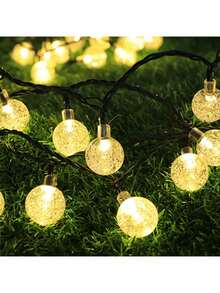 Đèn dây LED năng lượng mặt trời hình cầu pha lê 20/30/50/100/200 bóng, dài 16.4/22.9/39.3ft, trang trí ngoài trời cho Halloween, Giáng sinh, Lễ Tạ ơn, Đám cưới, Tiệc vườn - Màu trắng ấm, đổi màu, màu trắng trơn, chống nước IP44 - Nhiều màu - Xem 3