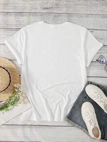 Women's Cartoon Print Casual Loose Daily Simple Style Round Neck Short Sleeve T-Shirt Tops Cute Tops, Micro Elastic, Non-See-Through, Easy Care Material, Perfect For Daily Wear