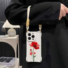 Funda para teléfono 1PC Flower16plus Funda para teléfono móvil con cordón 13promax Hembra 12 Silicona Suave 14 Lente Cubierta Completa Cuatro Esquinas Red anticaída Celebridad 15 Linda Cubierta Protectora - Blanco - Ver 3