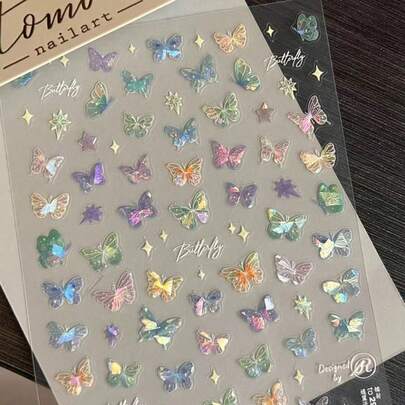 3 piezas Pegatinas de arte de uñas con alas de mariposa de colores, Calcomanías de uñas planas de alta calidad, Pegatinas de uñas con mariposas de colores, Suministros para uñas