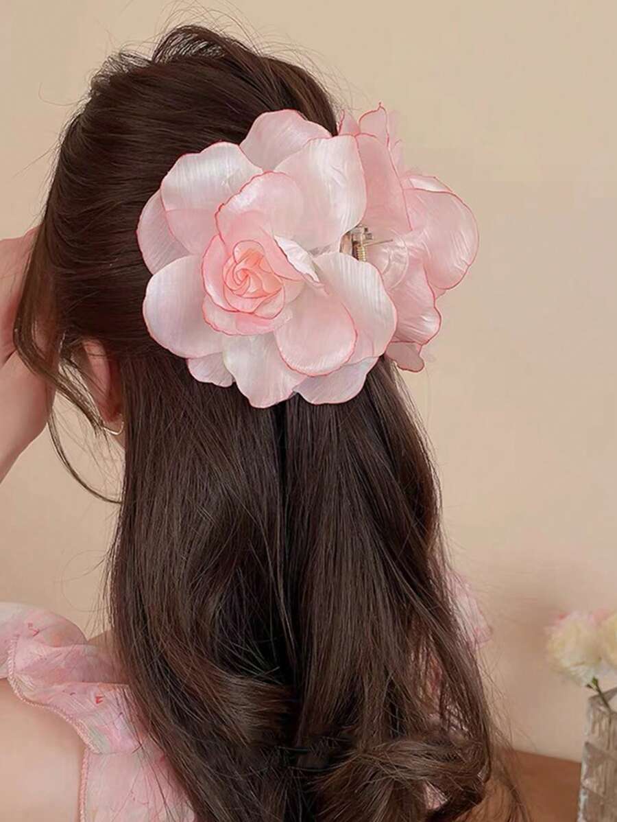 1pc 12cm Elegant Artificial Oversized Flower Hair Claw Hair Accessories Flower Hair Clips, School Stuff, College - Multicolor - View 1
