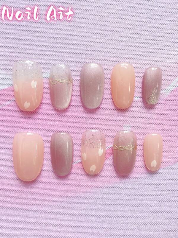 10 Pieces Handmade Press On Nails,Fake Nails,Summer Nails,Cat Eye Nail,Beauty Nail Art,Press On Nails Short,Pink Nails,Suitable For Women And Girls For Daily Or Holiday Wear, High-End Quality