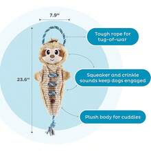 Outward Hound Ropiez Rope Interactive Dog Tug Toy For Tugging Squeaky Fun, 23.6 Inch Mallard, Green, Large - 23吋棕色樹懶 - 查看 3