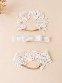 3pcs Floral Lace Embroidery Headbands For Baby, Kids Charming Daisy Ruffle Edge Headpiece