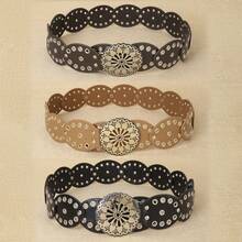 1pc Women's Street Style Western Boho Chic Heavy Metal Oval Patchwork Gold Lace Hollow Circle Buckle Rivet Waist Decoration Waist Belt Fashion Dress Accessory, Suitable For Various Gatherings, Parties, Casual Occasions Fall, Autumn, Halloween - Splicing - View 2