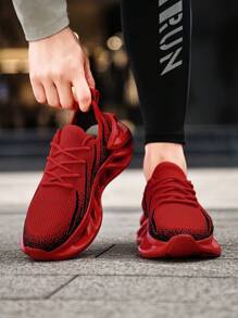 Zapatos deportivos casuales para hombres, zapatillas de moda con cordones de tejido, zapatos deportivos casuales para parejas, suela ultraligera hueca con cuchilla, entrenadores deportivos para exteriores antideslizantes y con amortiguación de impactos