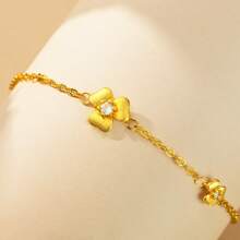 1 Piece Classic Brushed Clover Petal Gold Plated Women's Bracelet, Fashion Women's Gold Bracelet