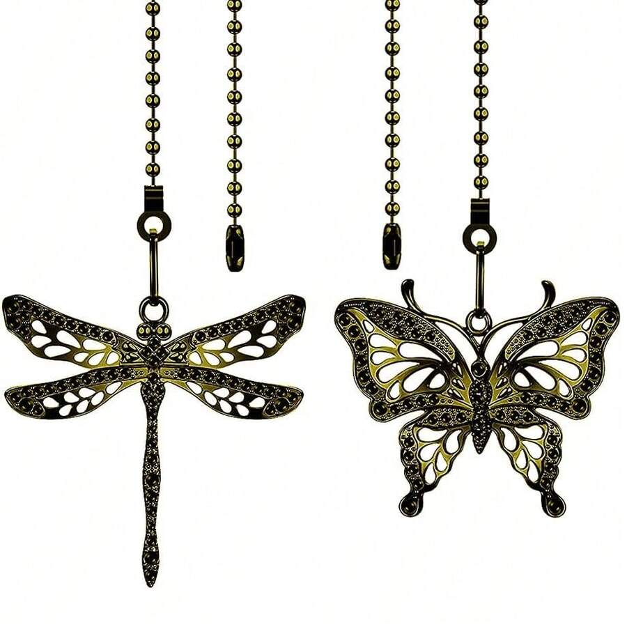 1 Set Ceiling Fan Pull Chain Ornaments Extension,12 Inches Lighting And Fan Beaded Ball Fan Pull Chain Extender With Connector, Dragonfly And Butterfly Ceiling Fan Pull Chain - Bronze - View 1