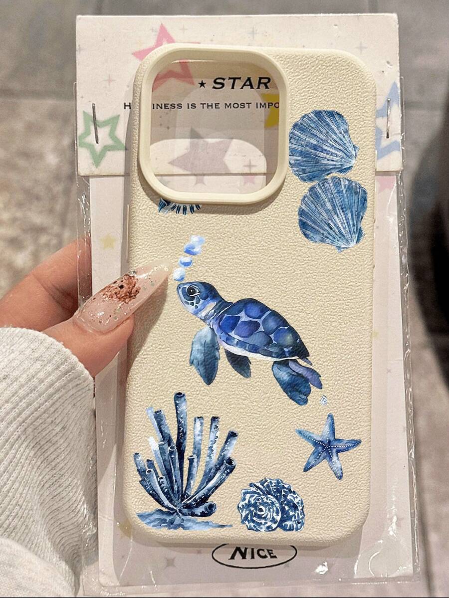 1 pieza Funda de teléfono suave, impermeable, a prueba de golpes y antideslizante con diseño minimalista de coral y caracol marino, compatible con Apple y otros teléfonos - Multicolor - Ver 1