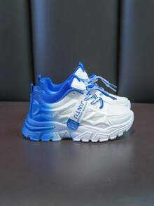 1 双女孩时尚渐变色 PU 设计休闲运动鞋，个性化运动鞋，适合日常穿着、上学、运动、所有季节（随机印花、喷涂）