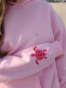 Embroidered Hoodie, Y2K Pullover, Sweatshirt, Hoodie, Casual Style - Hồng - Xem 9