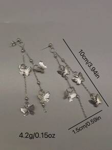 2pcs Fashionable Versatile Long Tassel Butterfly Pendant Earrings For Girls Wear Every Day, Party Jewelry