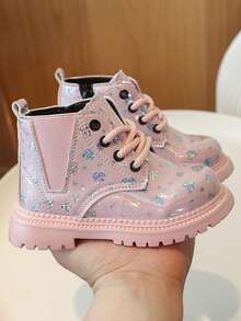 1 Pair Children's New Fashion Boots, Warm Anti-Slip Breathable Short Boots, Soft Heart-Shaped Cute Princess Boots - Pink - View 2