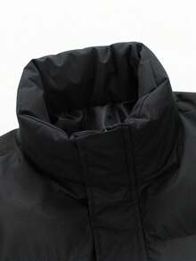 Men's Jacket, Solid Color Minimalist Stand Collar Jacket, Autumn/Winter - Black - View 6