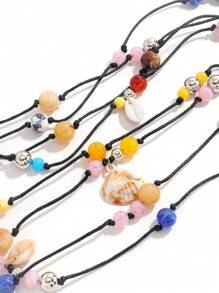 1pc Boho Chic Colorful Handmade Beaded Pendant Necklace, Women Long Necklace With Asymmetrical Multi-Element Pendants, Suitable For Party, Banquet, Daily Casual Wear, Assorted Shapes, Sizes And Materials(Pendant Placement Random)