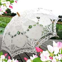 Lace Parasol Umbrella Delicate Embroidery Elegant Wedding Prop For Bridal Parties Stage And Dance Events Radius Bridal Wedding Decoration Umbrella For Photoshoot White Vintage Lace Parasol Victorian Style Sunshade For Women - 白色 - 查看 1