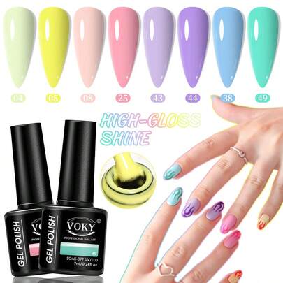 VOKY 8-Color Macaroon Gel Nail Polish Set - High Saturation, Long-Lasting Shine, LED Curing, Spring/Summer Fashionable DIY Nail Art Set, Suitable For Women | Bright Nail Polish Glides Smoothly On The Nails