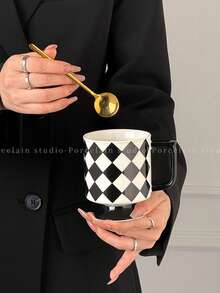 1 pieza Taza geométrica en blanco y negro, copa, taza de leche, taza de café