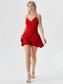 Jumpsuit Tirantes Short Falda - Rojo - Ver 3