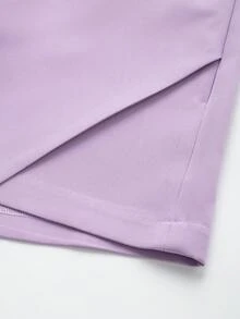 女士时尚休闲纯色不对称裹身短裤裙，简约时尚裙裤 - 紫羅蘭色 - 查看 4