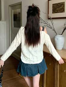 Y2K Sexy Off-Shoulder Long Sleeve T-Shirt For Women, Casual Loose Fit Personalized Graphic Tee, Suitable For Autumn/Winter, Christmas, Spring New Year