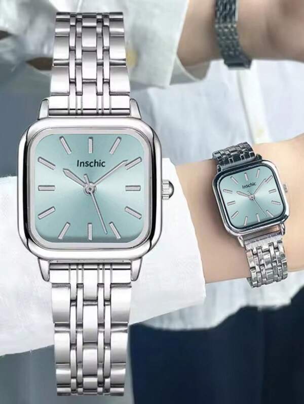 1 stuk modieuze, stijlvolle gestreepte horloges met schaalverdeling voor dames, kleine vierkante wijzerplaat, quartz-uurwerk, roestvrijstalen horloge, geschikt voor dagelijks gebruik | Zakelijke banketten | Uitjes en andere gelegenheden, kan worden gebruikt als verjaardagscadeau | Cadeaus voor de afstudeerperiode en andere cadeaus voor vrouwen