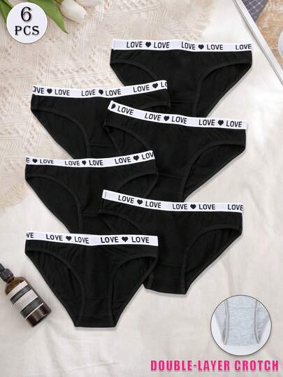6pcs/Pack Women's Low Waist Panties Set, Letter Waistband, Comfortable, Sexy Seamless Underwear, Solid Color Shorts, Suitable For Halloween, Autumn
