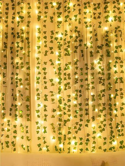 1pc Artificial Ivy Vine String Lights With Battery Box, Outdoor Vine Garland For Garden Fence Home Decor, Christmas Decoration String Lights 2m/5m/10m With Remote Control