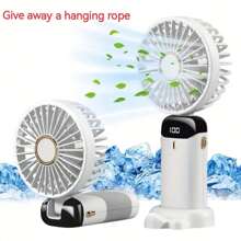 1 pièce Ventilateur à main personnel, avec support de téléphone portable et cordon, petit ventilateur portable, ventilateur de bureau, alimentation par batterie rechargeable USB, affichage numérique LED, 5 vitesses, réglable à 90°, flux d'air de refroidissement puissant et silencieux. Idéal pour l'extérieur, les voyages, le bureau, la maison et la voiture. Ventilateur pliable et portable, parfait pour la Fête des Mères, la Fête des Pères, les diplômés, les anniversaires, les fêtes à Hawaii