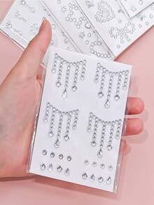 5 件白色面部宝石自粘面部珠宝贴纸发胶化妆贴纸脸部、眼睛、指甲贴珍珠星星水钻纹身适合女士女孩（5 张） - 白色 - 查看 8