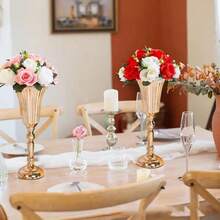 金色花瓶婚礼中心装饰 - 2 件 11 英寸高金属花盆优雅婚礼桌面中心装饰 - 喇叭花瓶婚礼派对装饰中心装饰桌面装饰 - 金色 - 查看 1