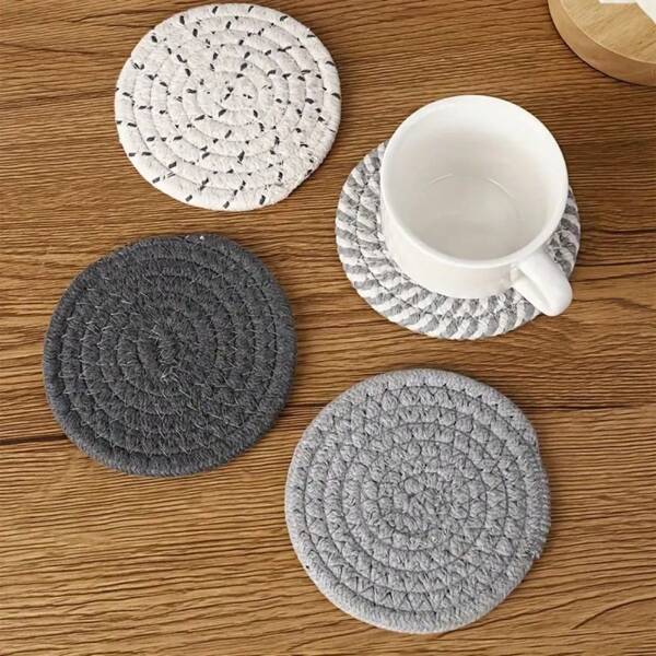 4pcs/Set Random Color Gray Cute Coasters For Drinks Absorbent Set, Coasters For Coffee Table, Coasters For Desk, House Essentials For New Home