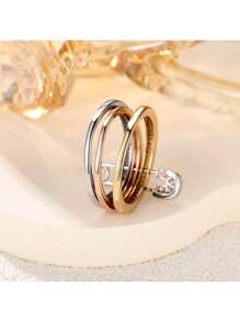 Inel elegant cu mai multe straturi + design cu știft, zirconiu pavat strălucitor, alege doar o culoare pe care o preferi, se potrivește cu ținutele de zi cu zi, accesoriu de petrecere