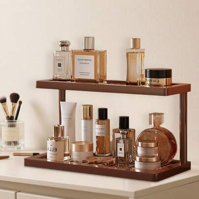 双层浴室和厨房台面收纳架，双层化妆品/香水收纳架，浴室收纳和储物，节省空间的架子，化妆品收纳架