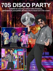 1 Set MEN's Disco Costume Vintage 80s/70s/90s Cosplay New Arrival 1970s Party Stage Performance With Hair,Necklace And Other Accessaries Christmas Party - Bạc - Xem 6