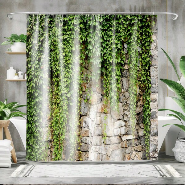1pc Waterproof Floral Printed Shower Curtain, Bathroom Decor Hanging Curtain