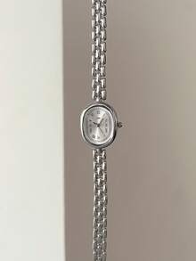 1件女士金合金手镯腕表，椭圆形表盘，时尚白色指针，休闲优雅罗马数字石英表，适合日常装饰佩戴 - 白色 - 查看 15