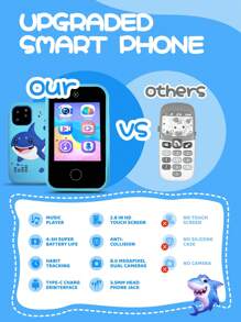 Smartphone per bambini per ragazze e ragazzi, regalo di compleanno per ragazze di età compresa tra 3 e 10 anni, giocattolo telefono cellulare per bambini, schermo touch da 2,8", telefono giocattolo per apprendimento e gioco per bambini piccoli con fotocamera doppia, giochi e lettore musicale